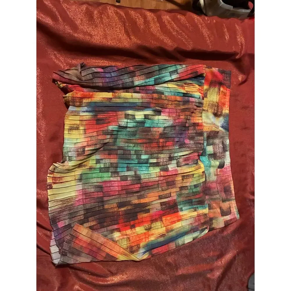 Lane Bryant Skirt Womens 14/16 Pleated Multicolor Lined Polyester Midi Flowy